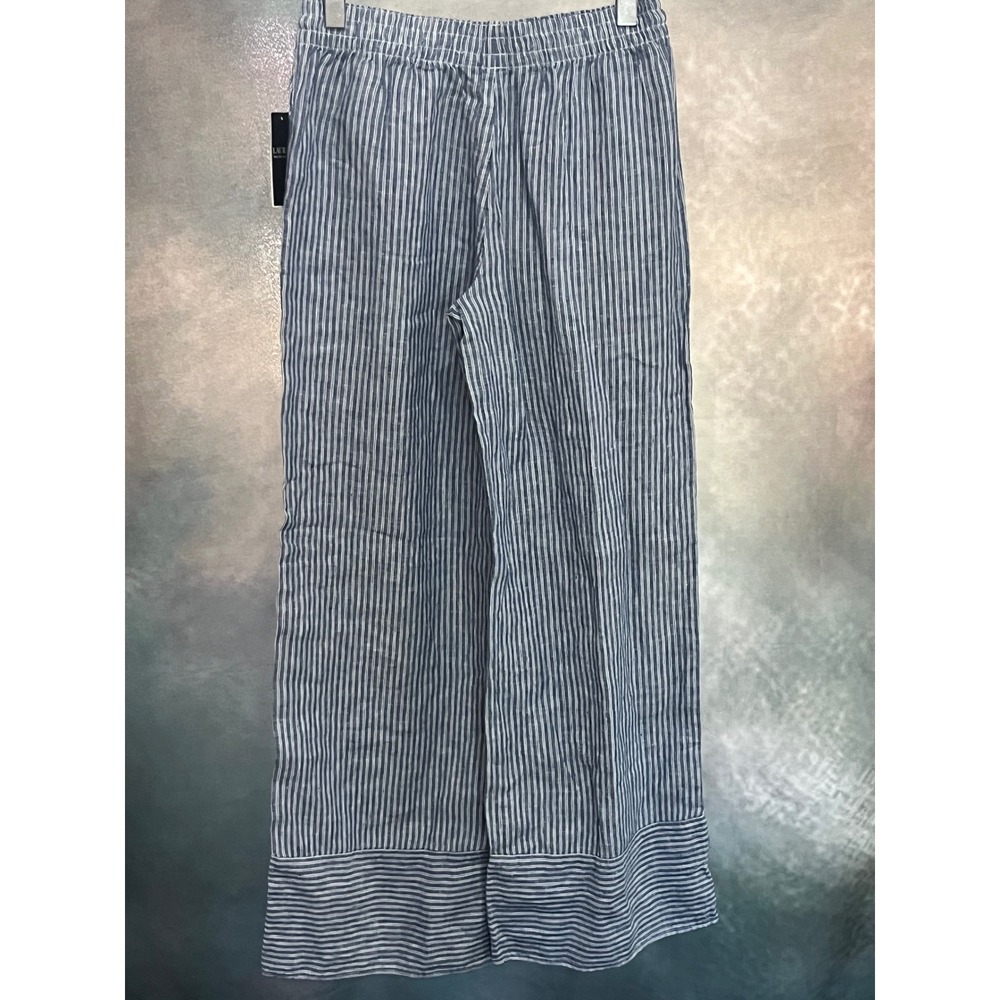 Lauren Ralph Lauren Blue White Striped Linen Wide Leg Pants Drawstring Small NWT - Picture 2 of 6
